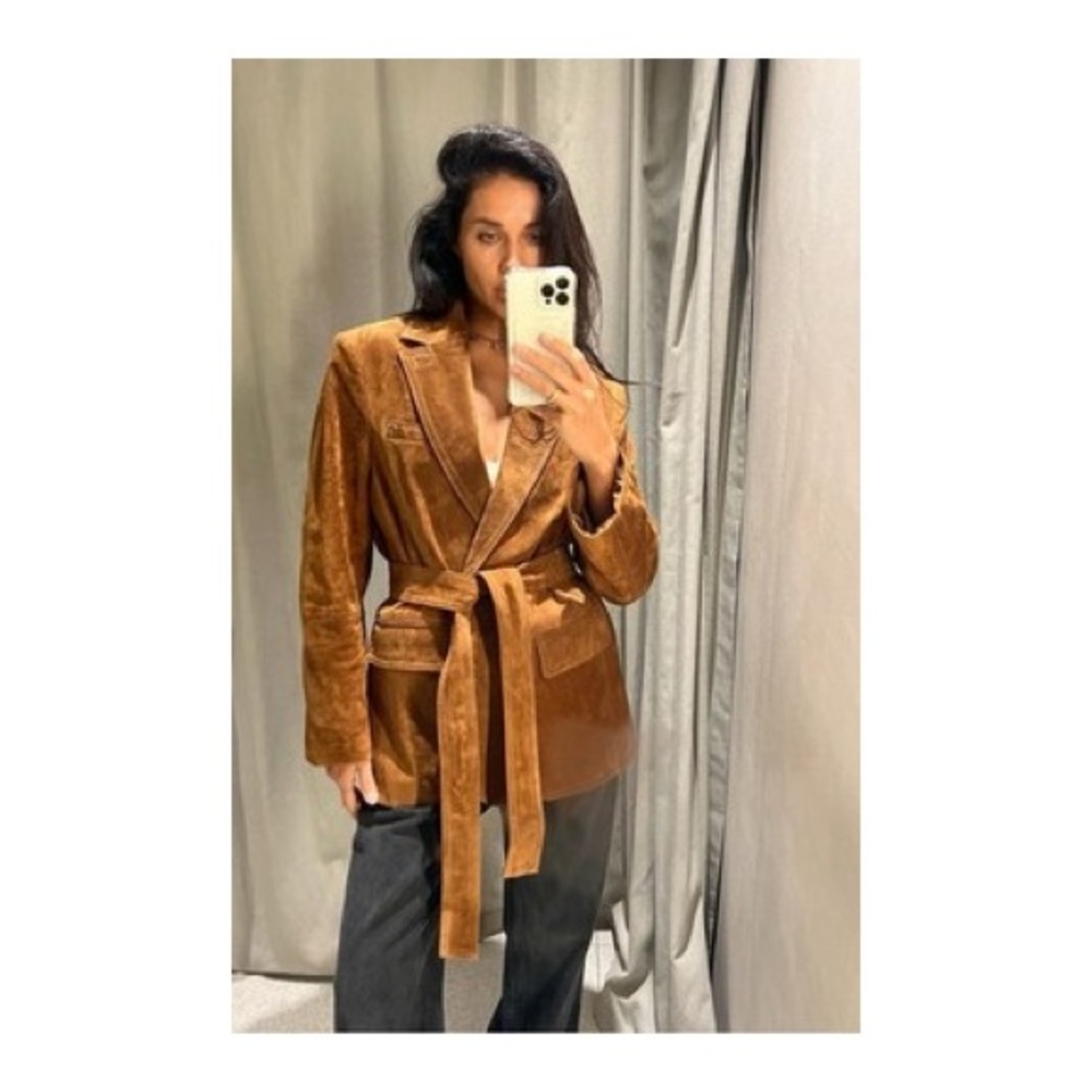 Zara sold out 100% suede women’s belted jacket blazer, xs-s toffee